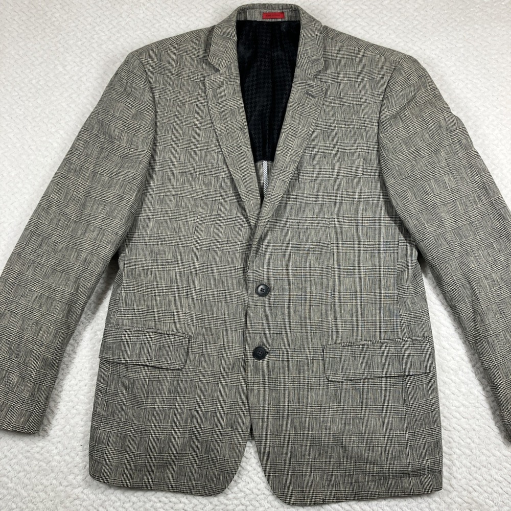 John Varvatos‎ Glen Plaid Blazer Sport Coat Jacket 42R 55% Linen Breathable